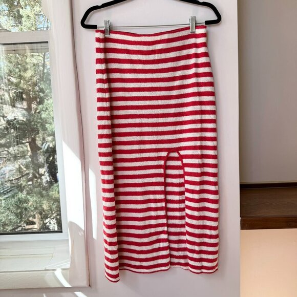 NWT Free People Bailey 3 Piece Sweater Set Skirt Top Terry Red White Stripe - Picture 7 of 14